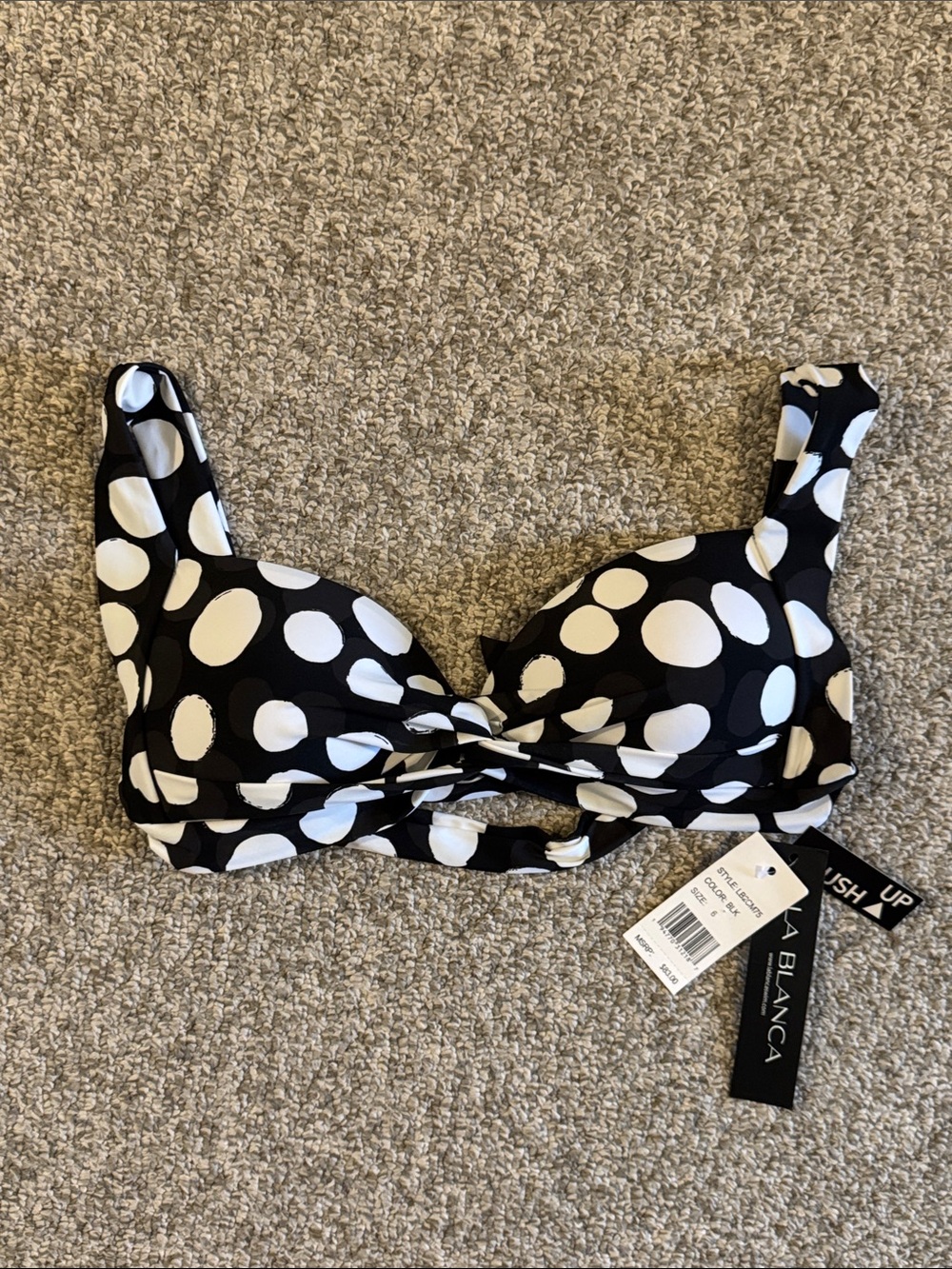 La Blanca NWT Polka Dot Push-Up Bikini Top Black and White